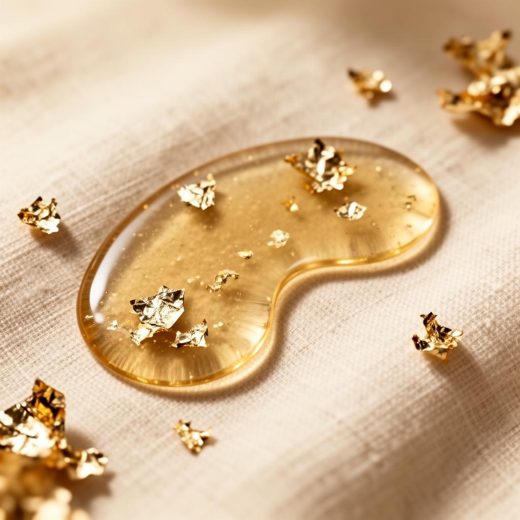 Close-up of gold-foil hydrogel patch with gold flakes